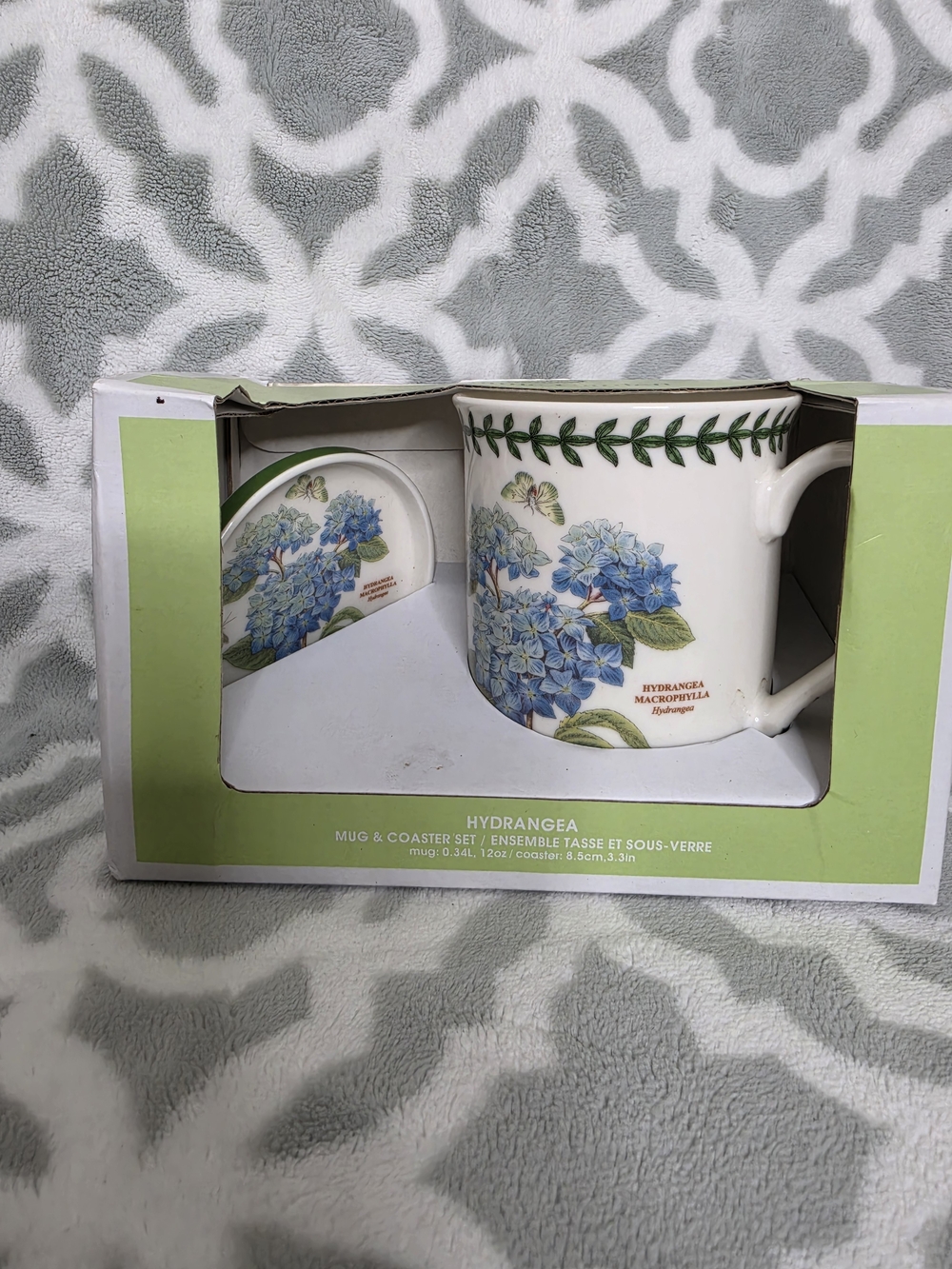 Portmeirion Botanic Garden Hydrangea 12 oz Ceramic Mug & Coaster Set